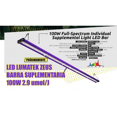 LED LUMATEK ZEUS BARRA SUPLEMENTARIA 100W 2.9 umol/J